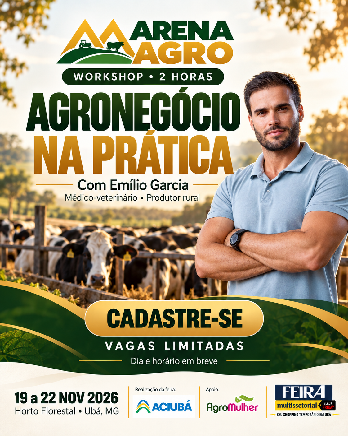 Banner do workshop Agronegócio na Prática com a foto de Emílio Garcia